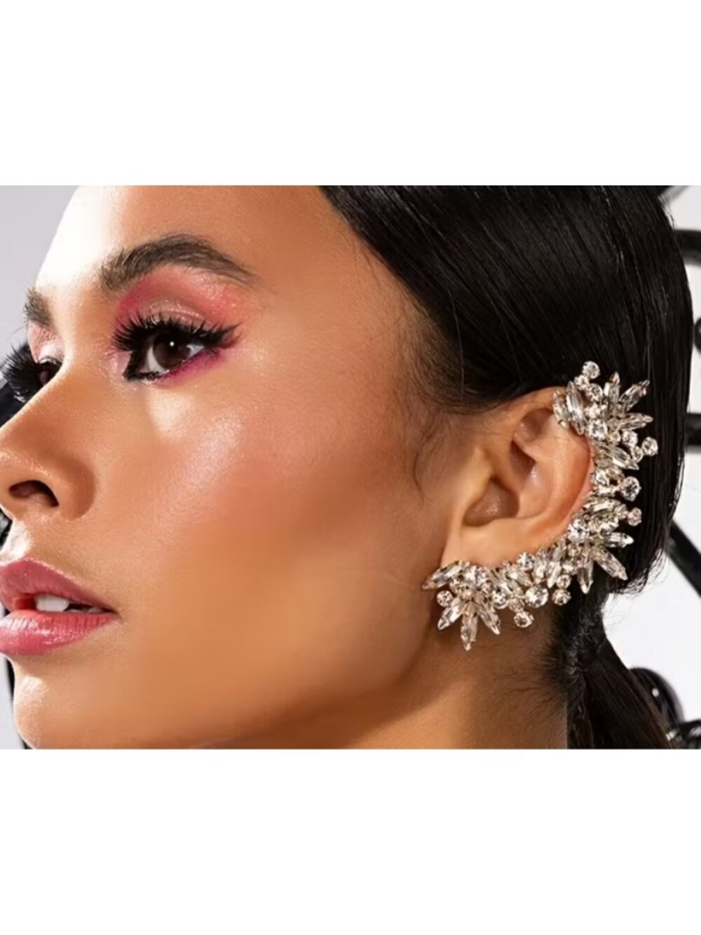 Sparkling Rhinestone Full Ear Cuff (Right Ear) Silver Statement Climber Earring